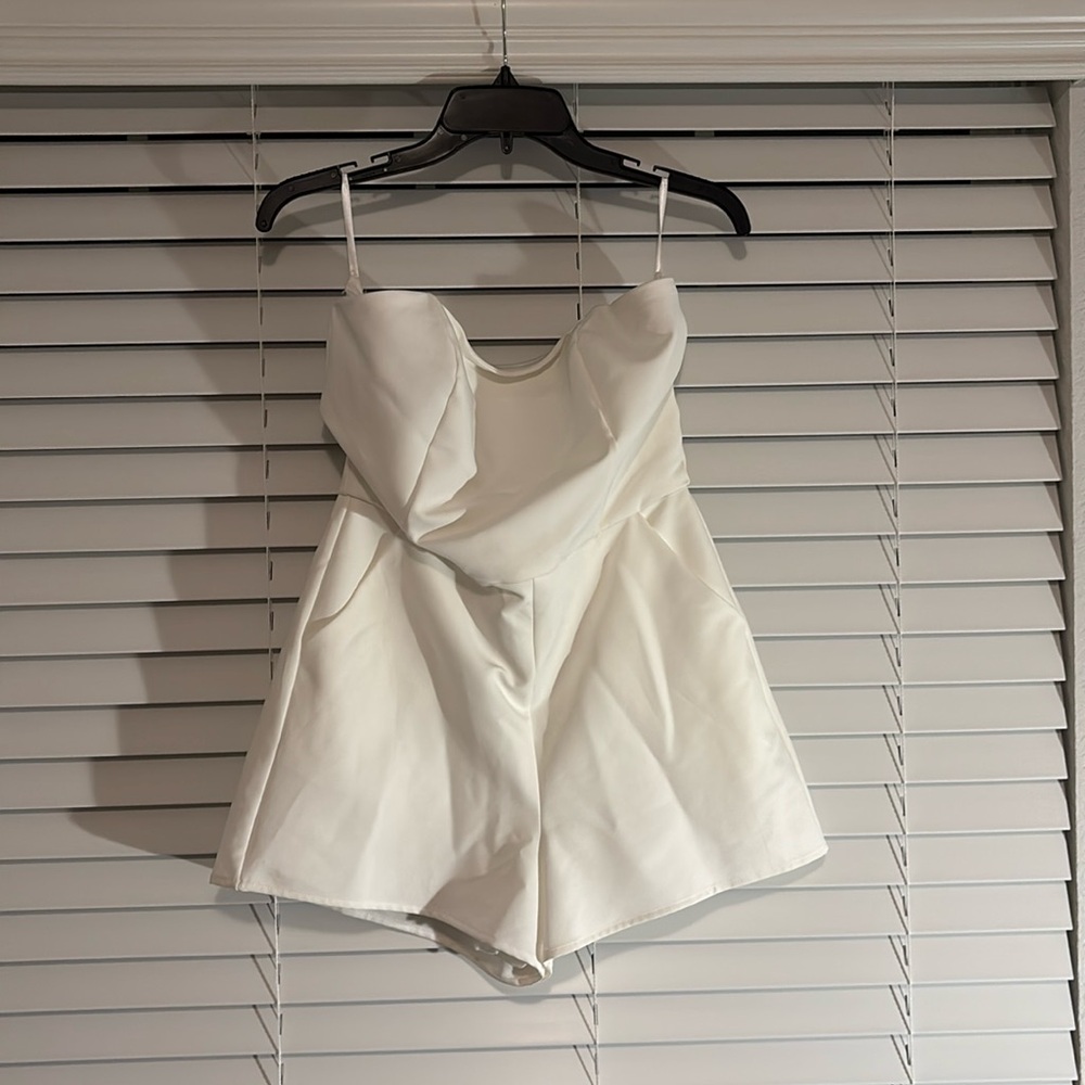She+Sky Large White Strapless Romper with Pockets!